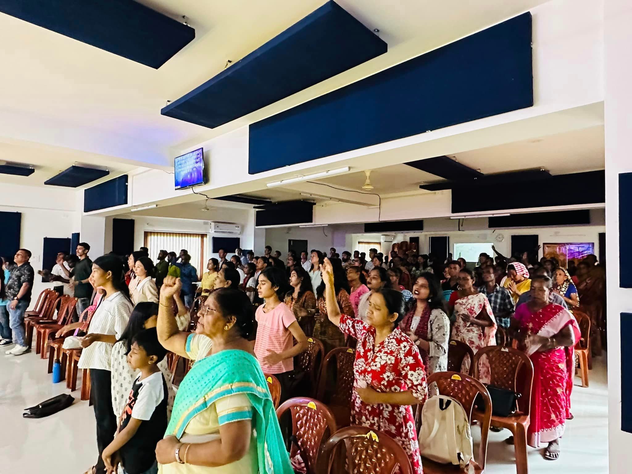 Sunday worship at Atmik Jeevan Church