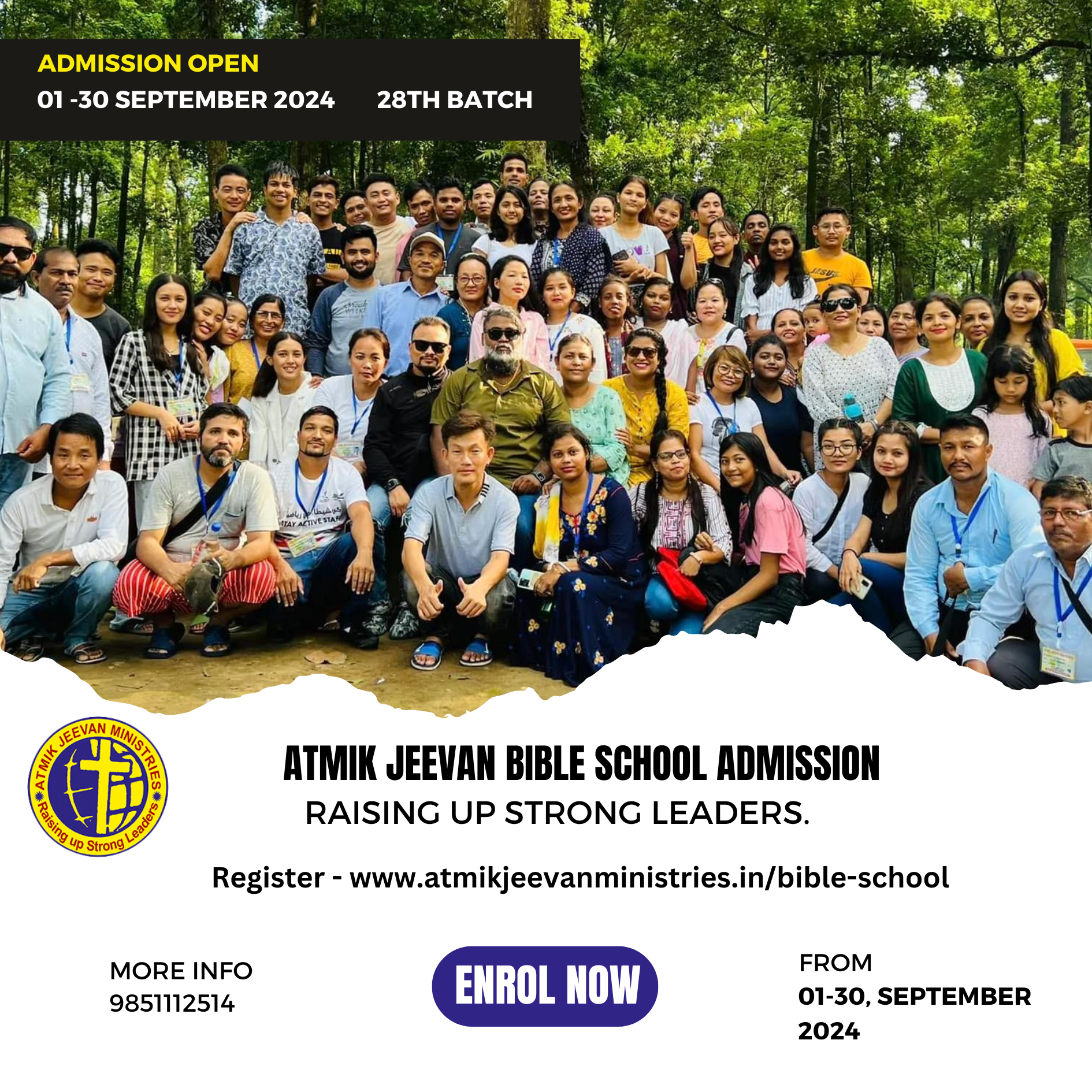 Atmik Jeevan Bible School admission poster